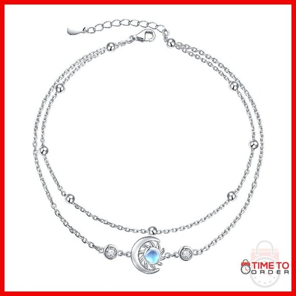 Jewelry - 925 Sterling Silver Adjustable Anklet with Moonstone Charm
